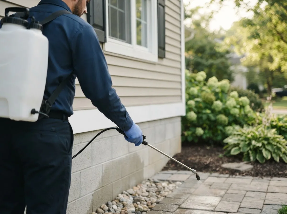 Pest control technician inspecting a home in Newport, RI